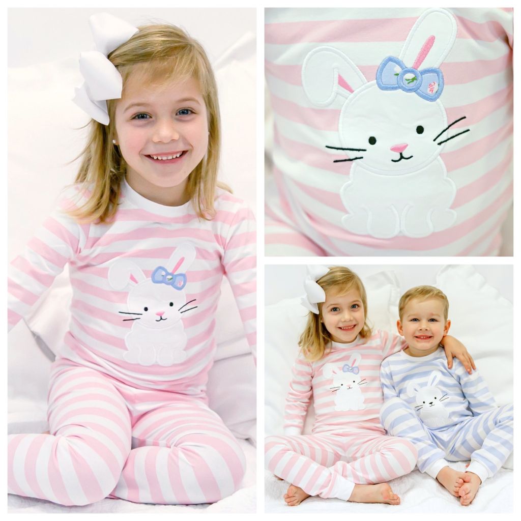 Bunny Appliqué Pink Stripe Loungewear