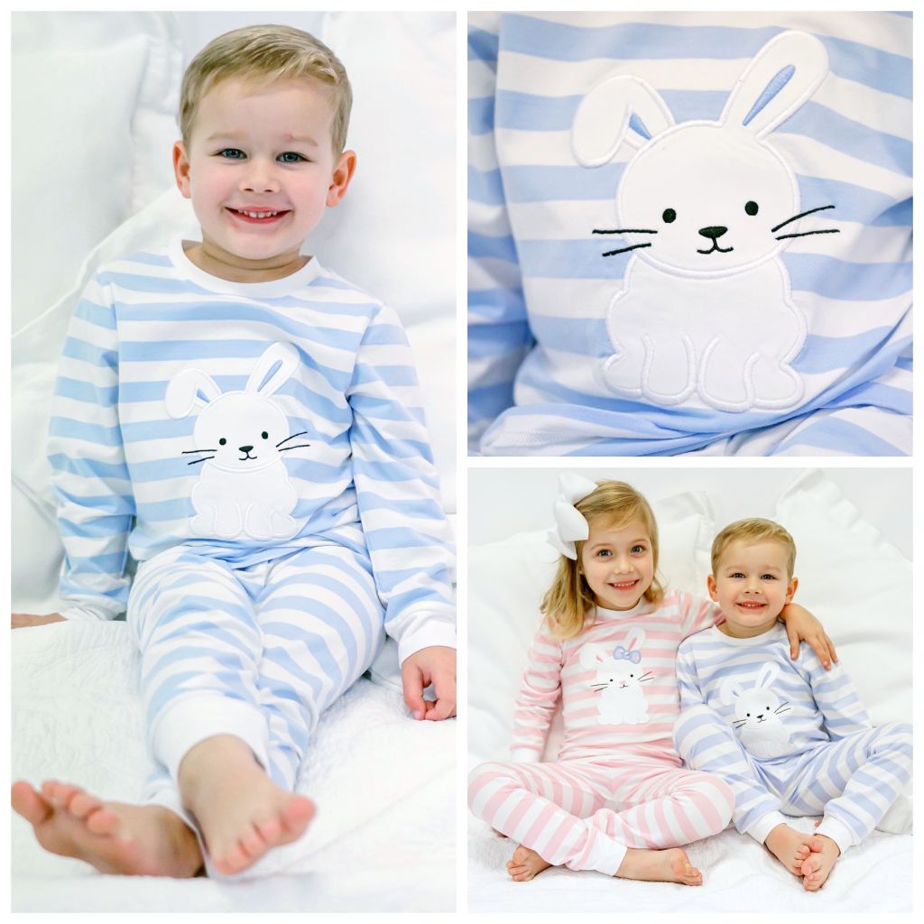 Boys Easter Bunny Applique Pajamas PJ Set Loungewear