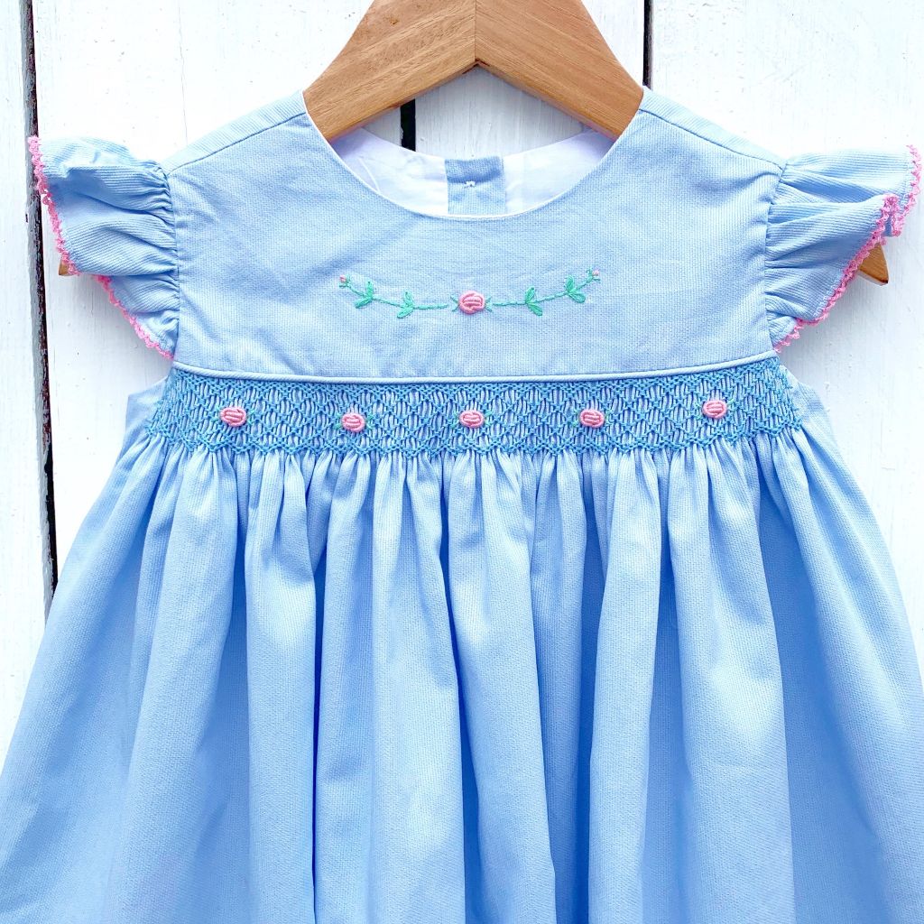 Girls Hand Smocked Dress with Embroidery