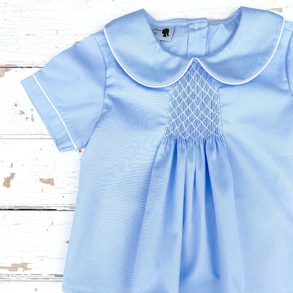 Boys Southern Wedding Outfit Blue Smocked Heirloom Set