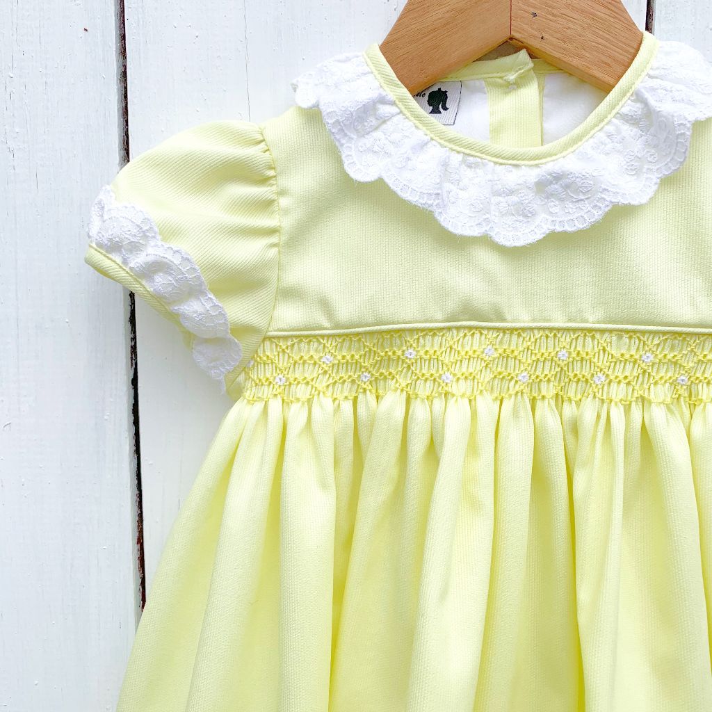 Girls Smocked Yellow Dress with Lace Collar
