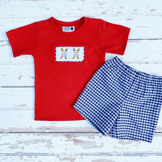 Smocked Baseball Shirt and Shorts Set Boy Outfit Smocking