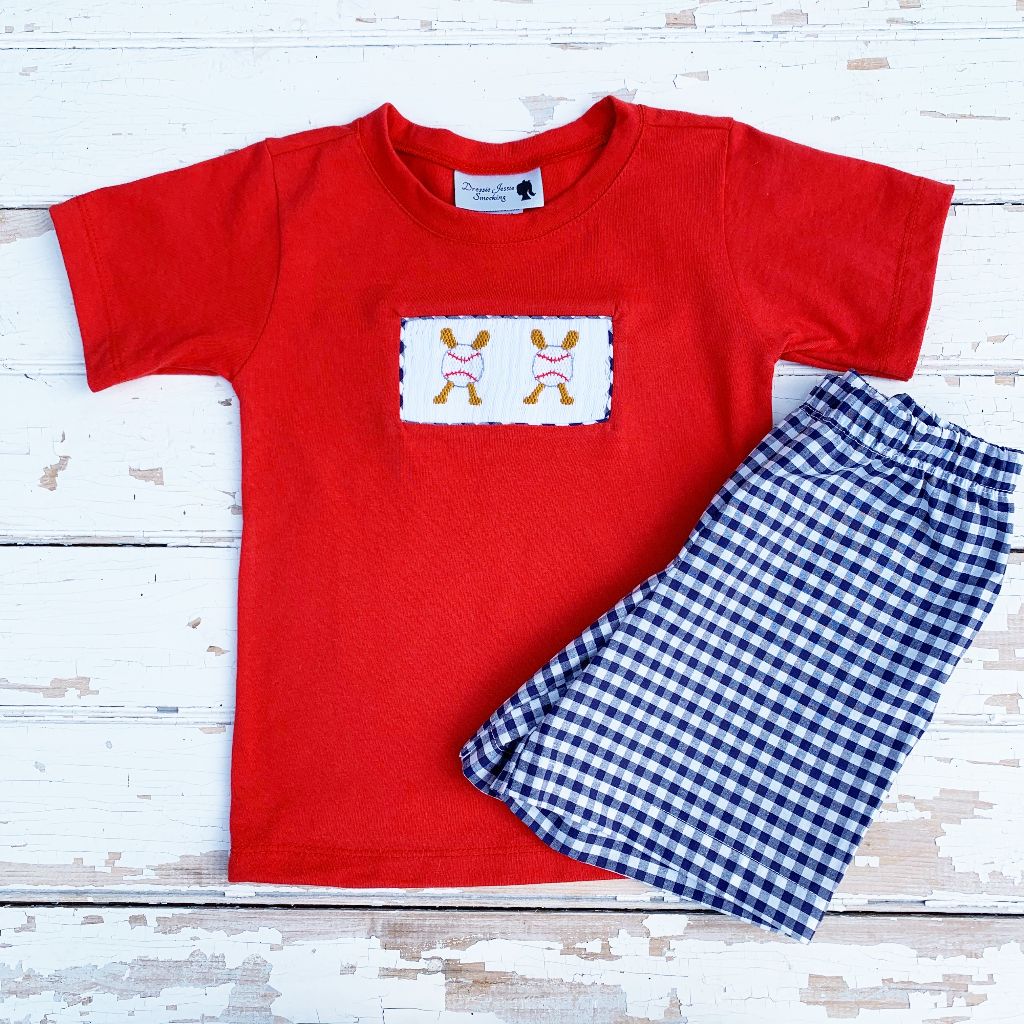 Smocked Baseball Shirt and Shorts Set Boy Outfit Smocking