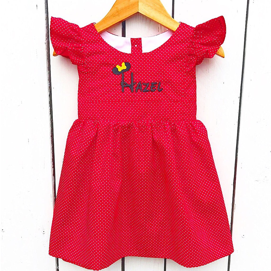 Red Personalized Pinafore Dress with Disney Minnie Mouse Embroidery
