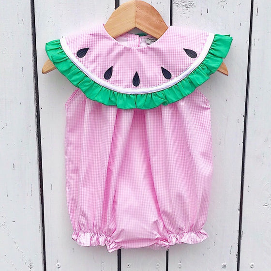 Vintage Watermelon Bubble Pink Gingham Vintage Style Girls Clothing