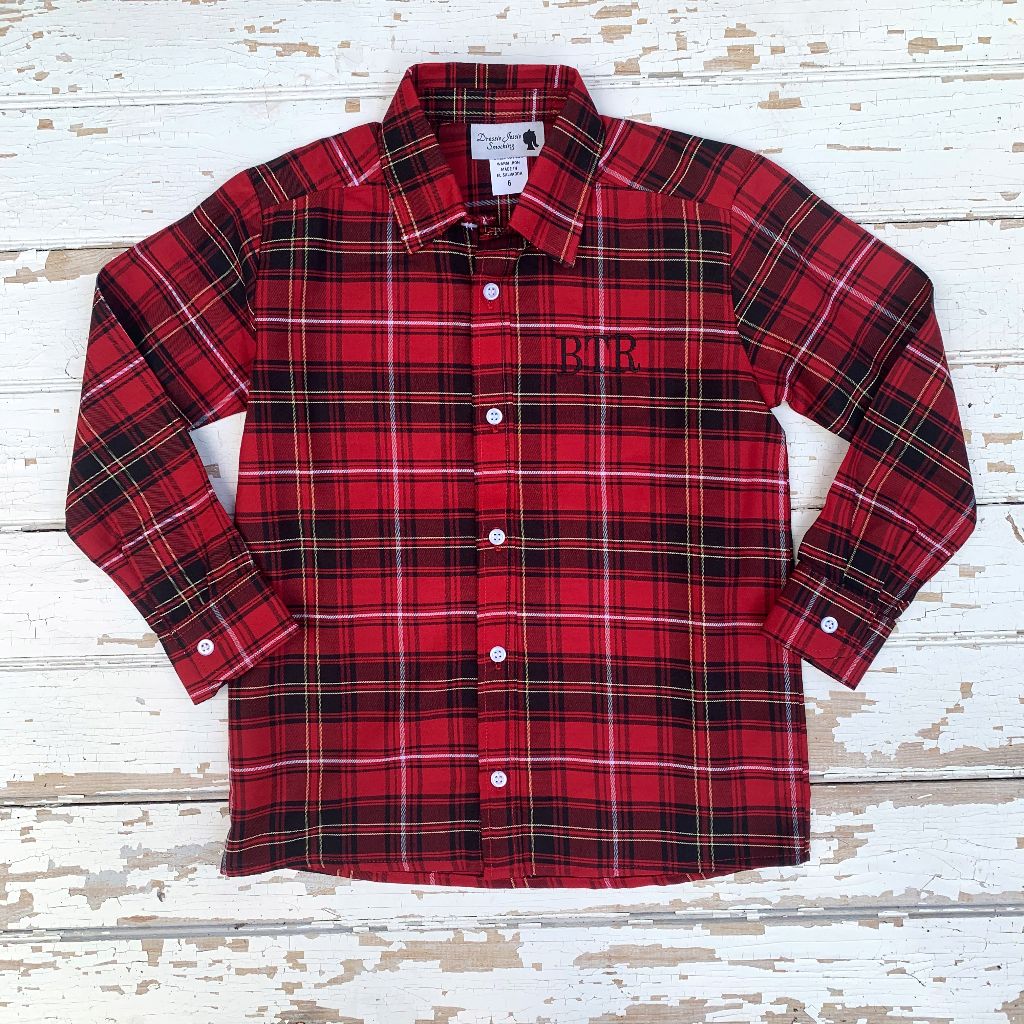 Boys Christmas Plaid Shirt FREE Monogram