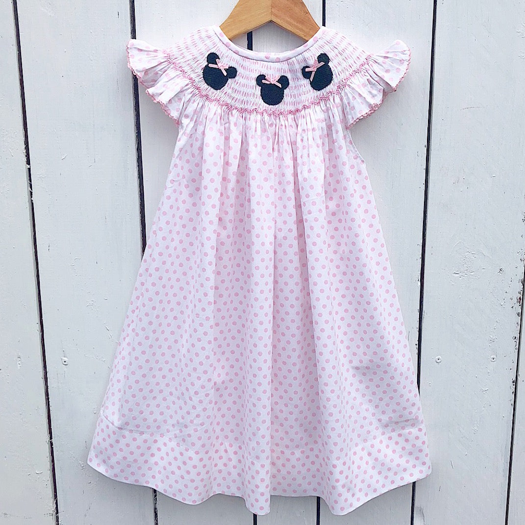 Disney Smocked Minnie Mouse Pink Dot Bishop Dress