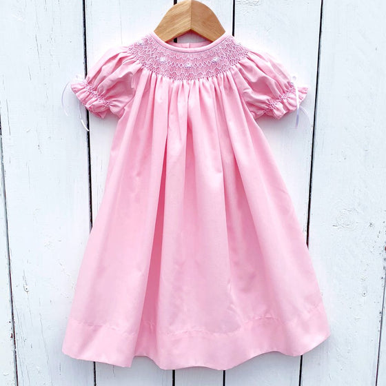 Petit Bebe Knits Girls Pink Smocked Bishop Dress