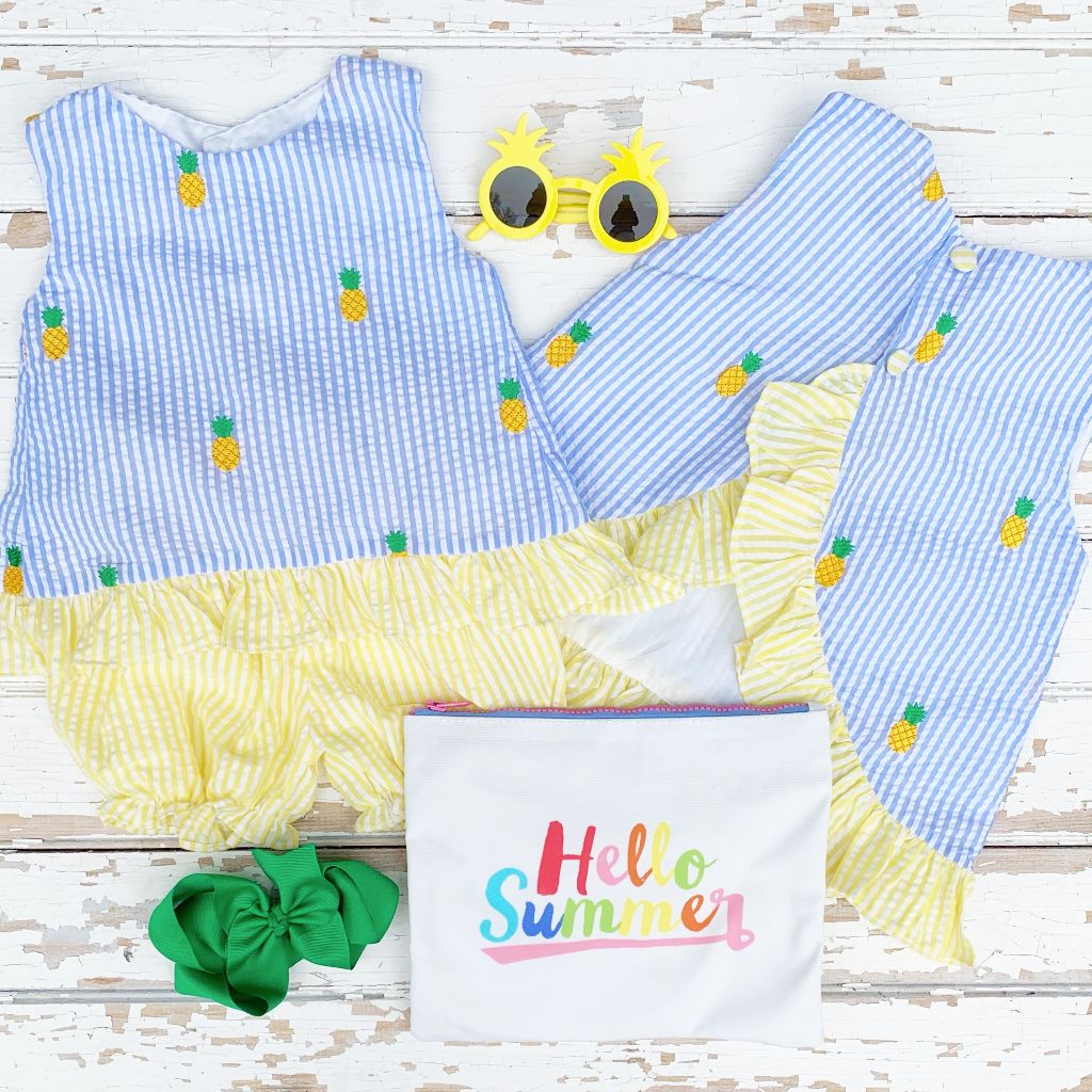Embroidered Pineapple Girls Top and Shorts Set
