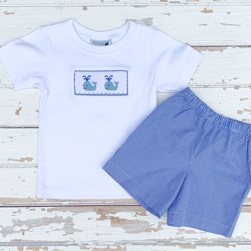 Boys Smocked Whale Shirt and Shorts Outfit Set