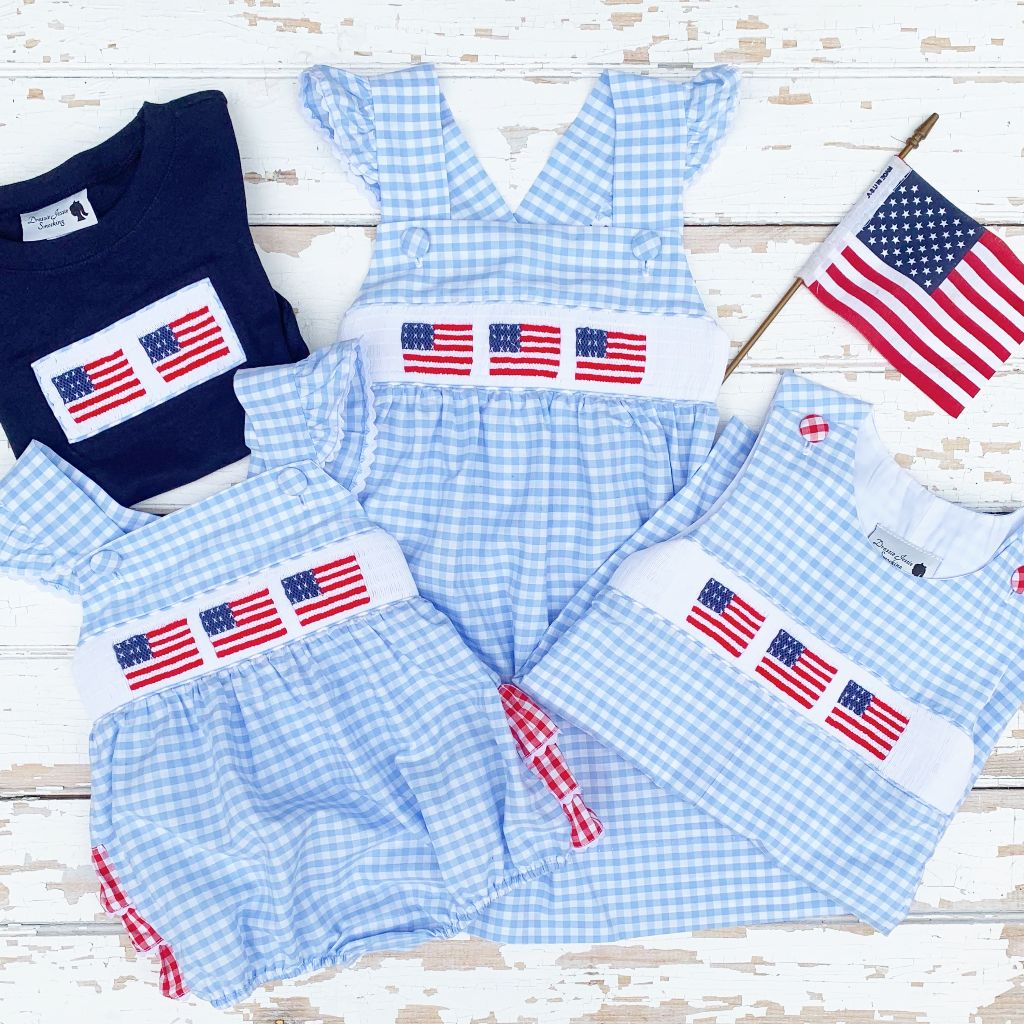 Girls Boys Smocked Flag Outfits