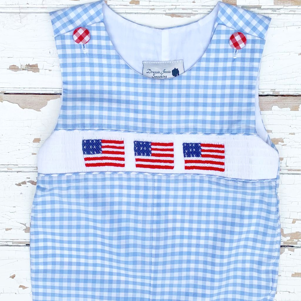 Baby Boys Smocked Jon Jon Flag Smocking Shortall