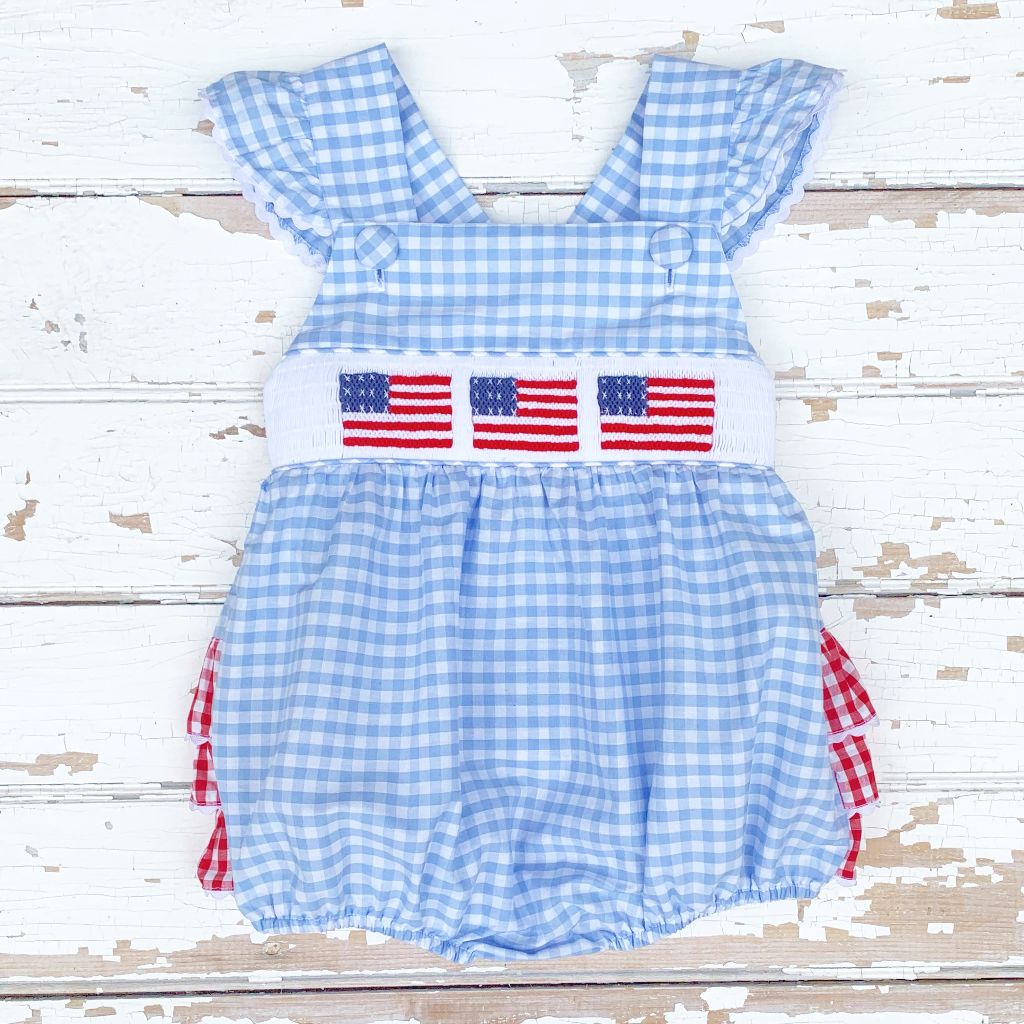 Girls Smocked Flag Bubble