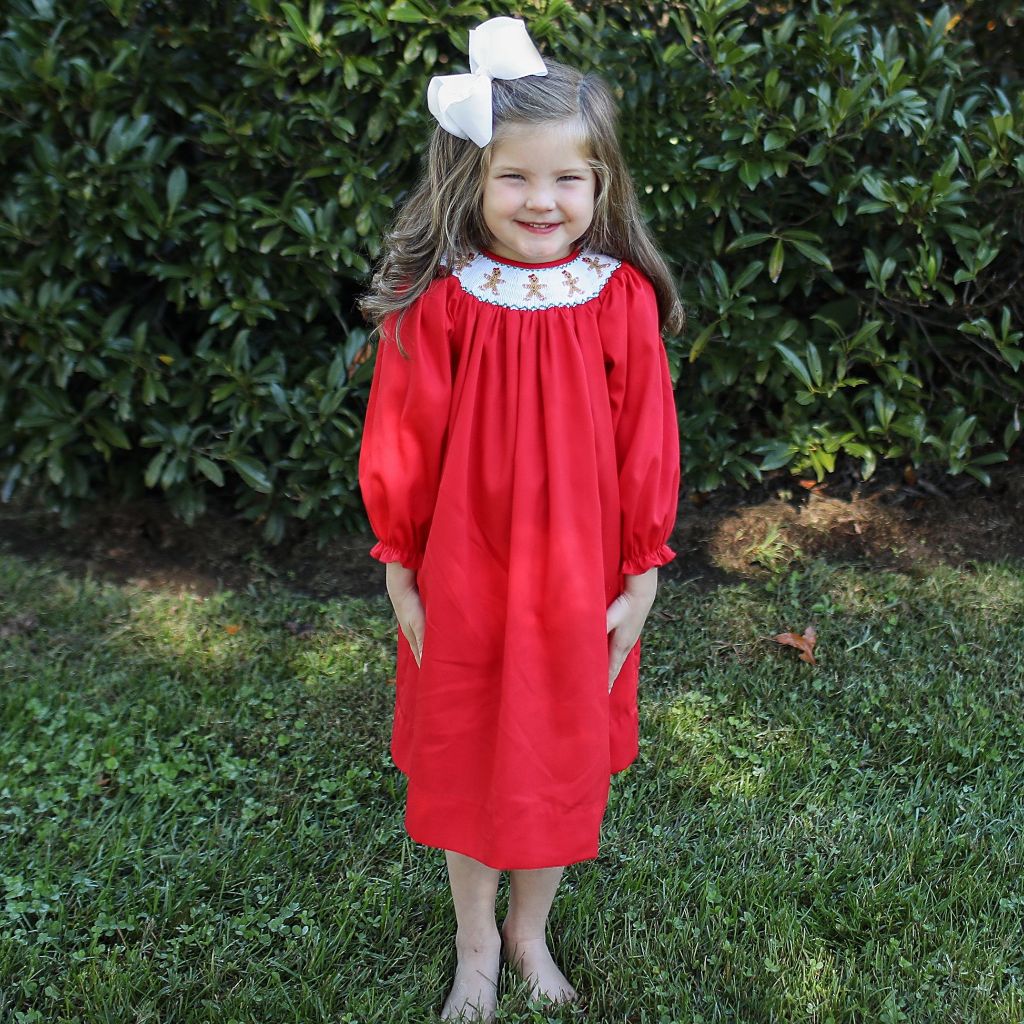 Girls Smocked Gingerbread Bishop Dress