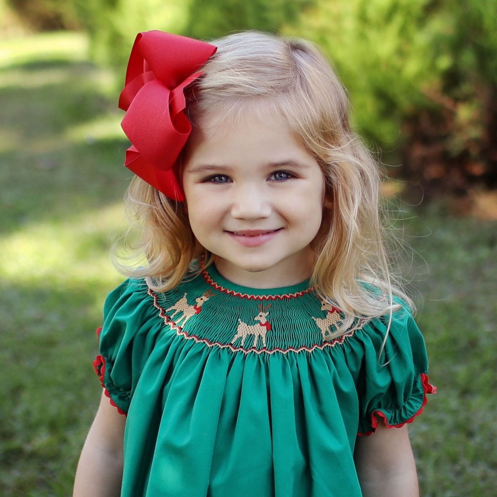 Smocked Reindeer Bishop Dress