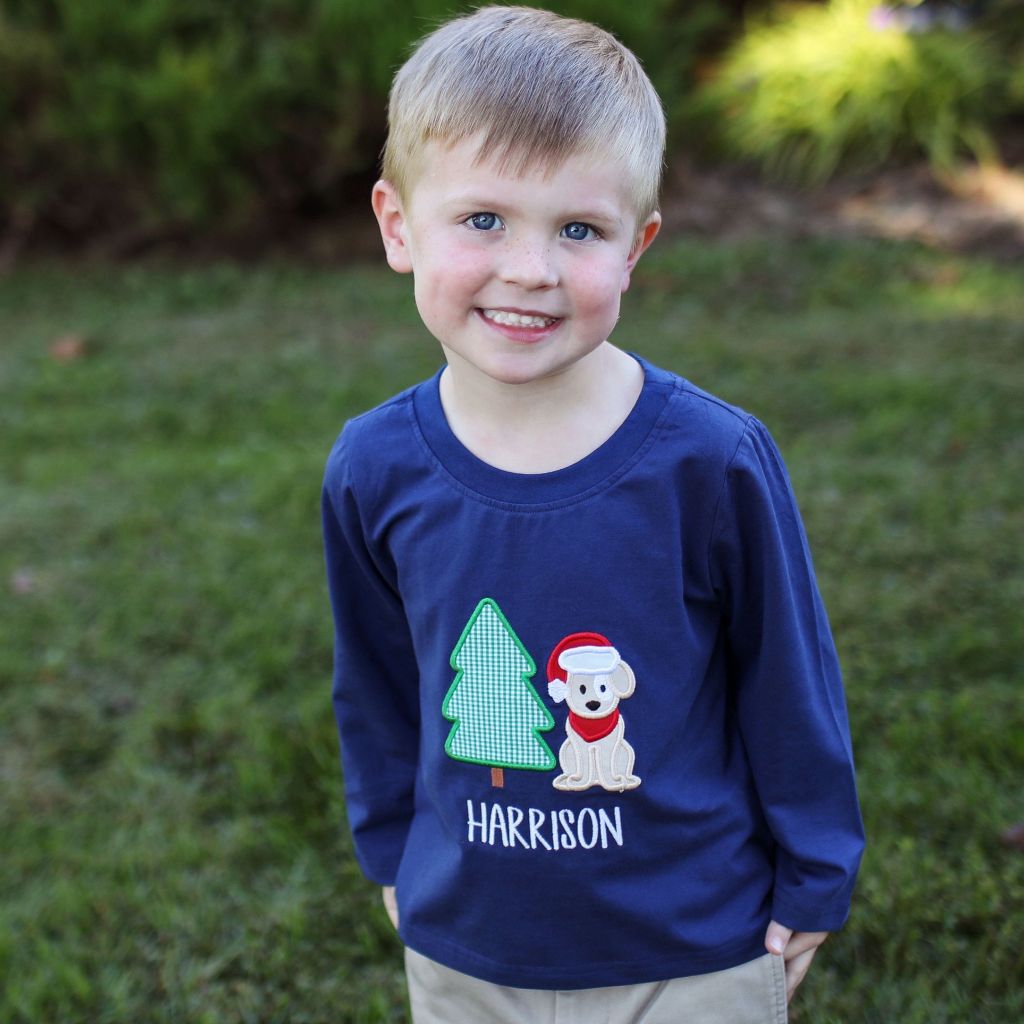 Boys Christmas Applique Knit Shirt