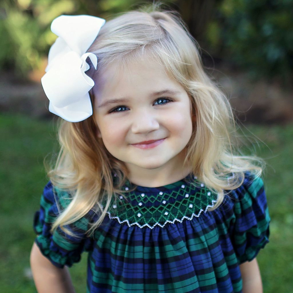 Girls Blue and Green Plaid Smocked Dress