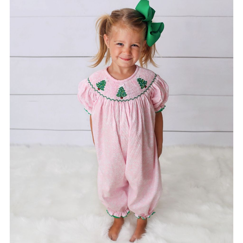 Girls Smocked Christmas Tree Bubble