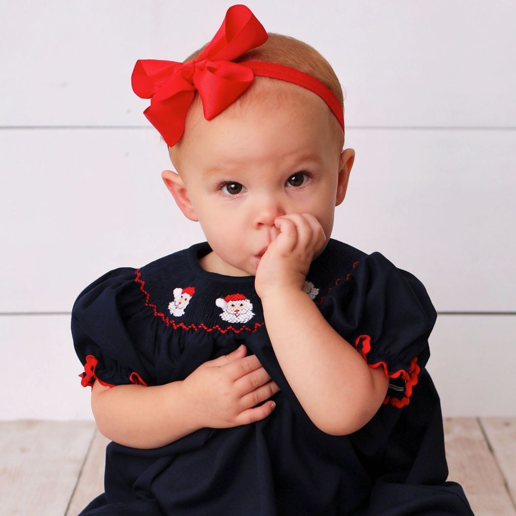 Smocked Santa Claus Christmas Bubble Romper Outfit