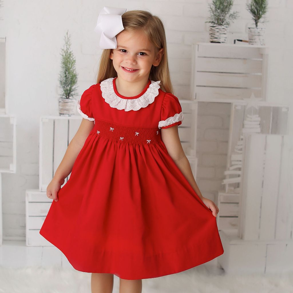 Regal Red Smocked Bow Dress