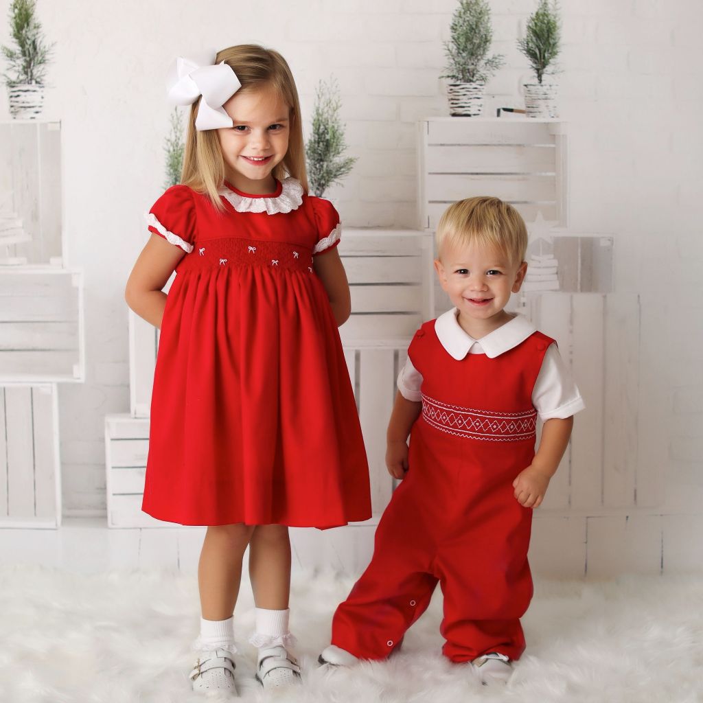 Regal Red Smocked Bow Dress