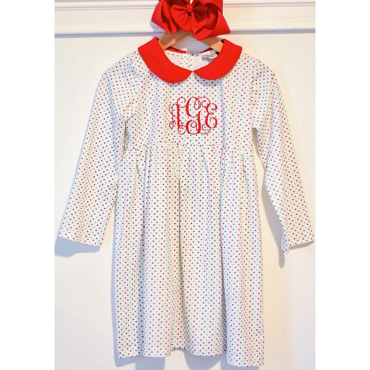Girls Polka Dot Knit Christmas Dress