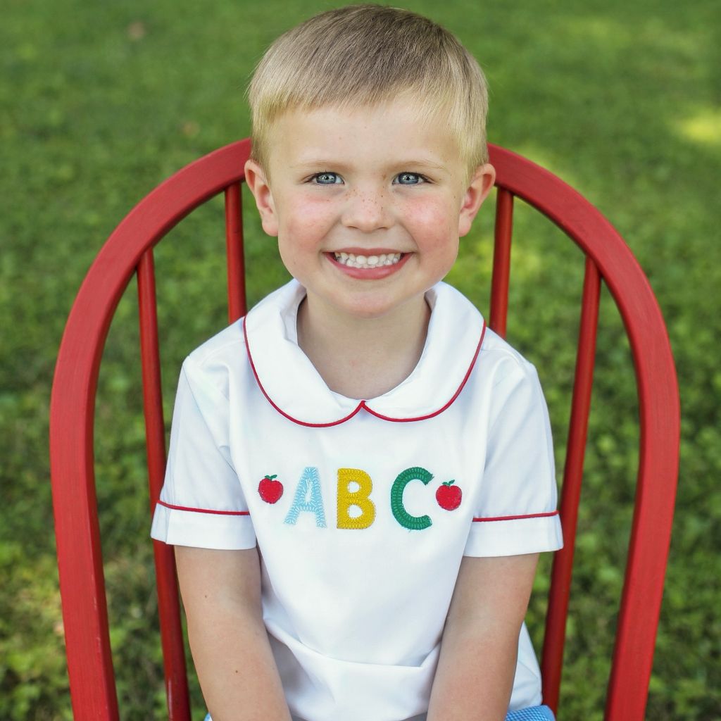 Boys ABC Shirt and Blue Gingham Shorts