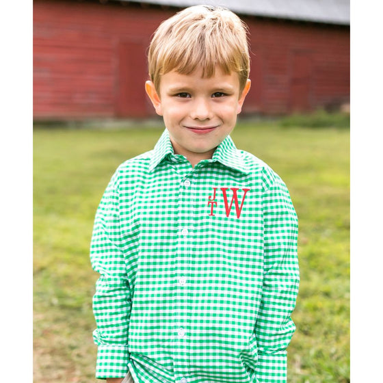 Green Gingham Button Up Shirt