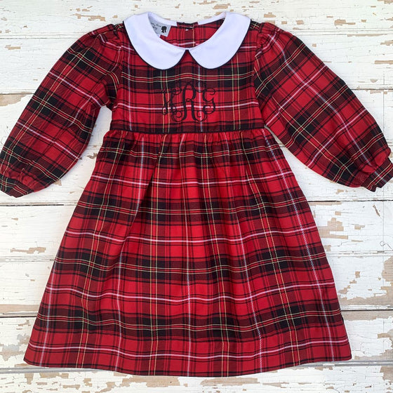 Girls Classic Christmas Plaid Dress Monogram