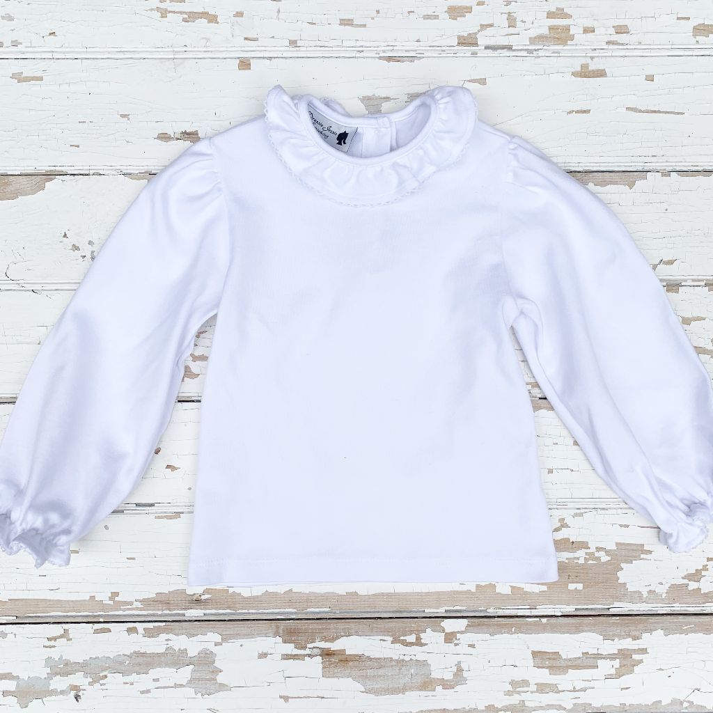 Girls White Knit Layering Top Ruffled Collar