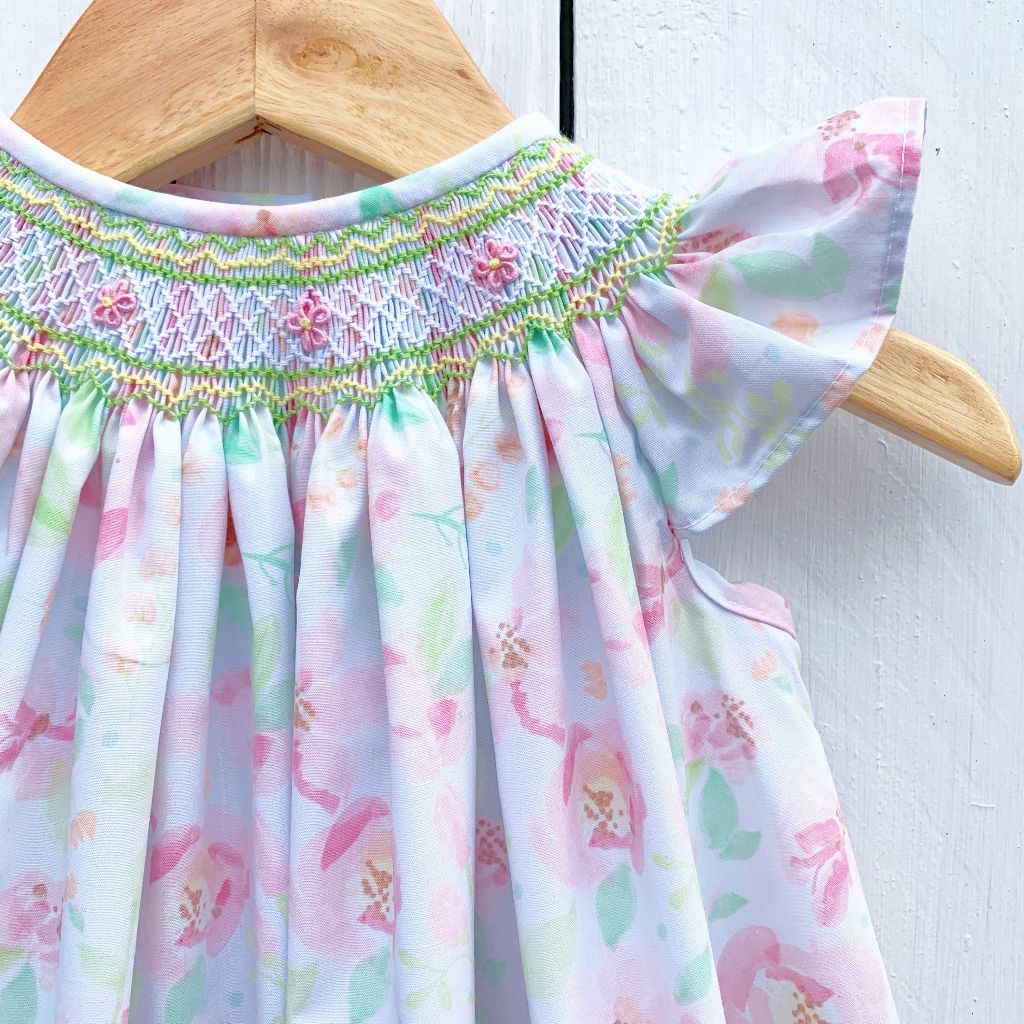 Hand Smocked Floral Easter Bishop Dress