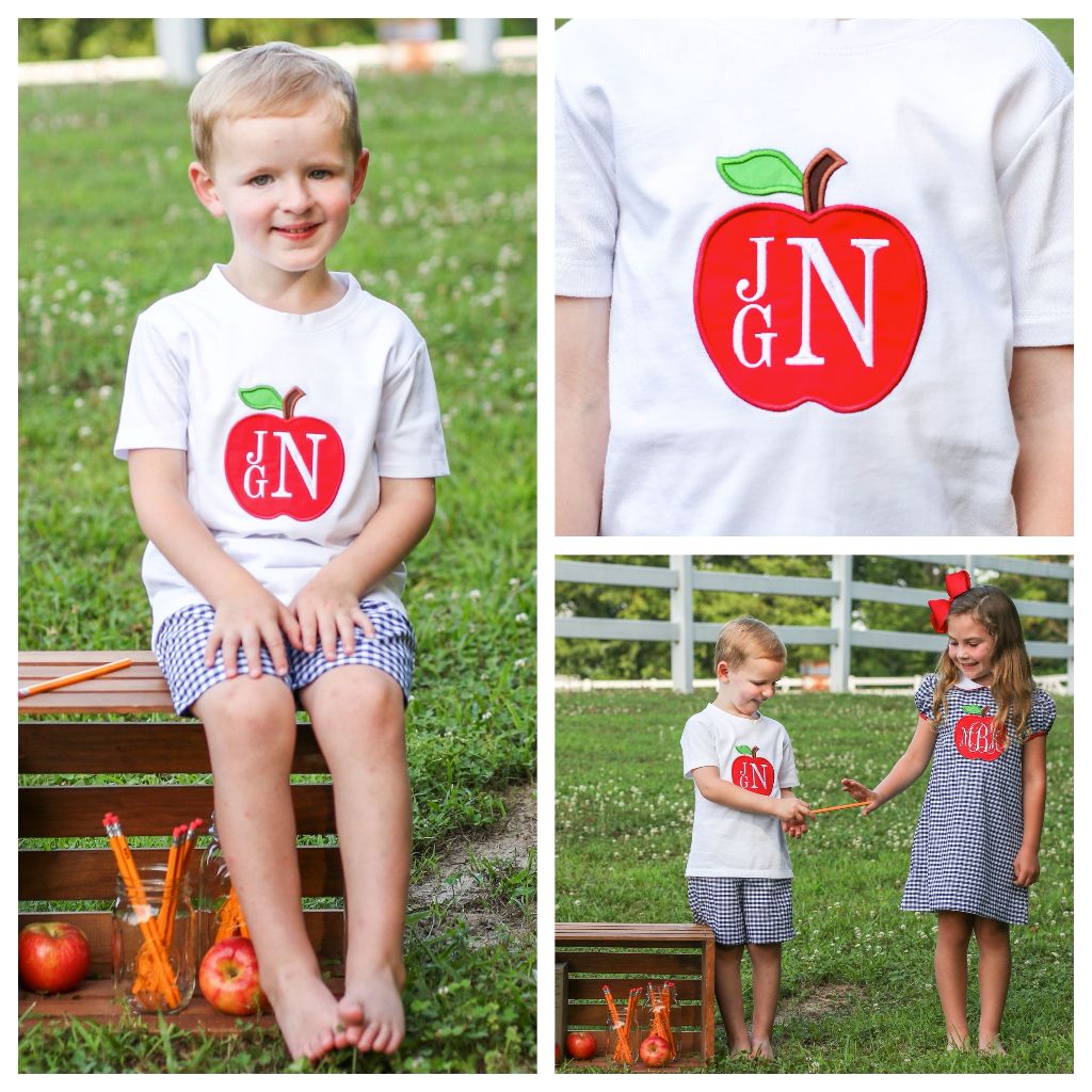 Boys Monogram Apple Short Set