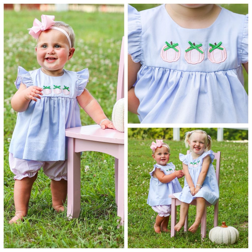 Girls Preppy Pumpkin Outfit Pink Gingham Pumpkins