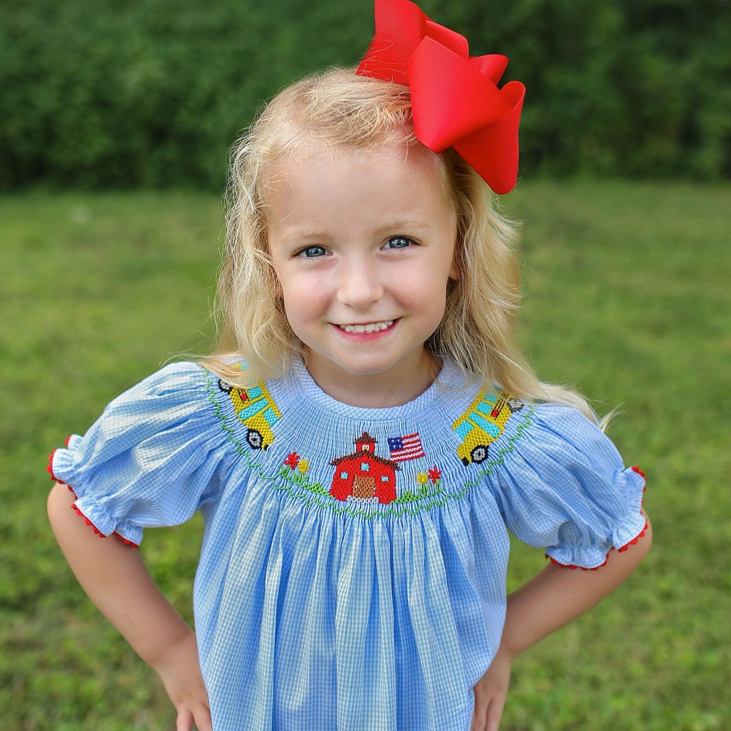 Smocked School House Bus Bishop Dress