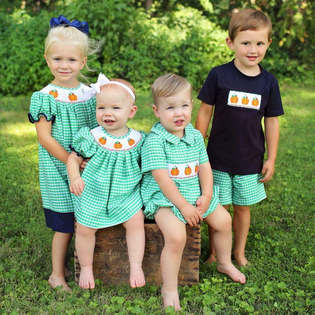 Boys and Girls Matching Smocked Pumpkin Outfits