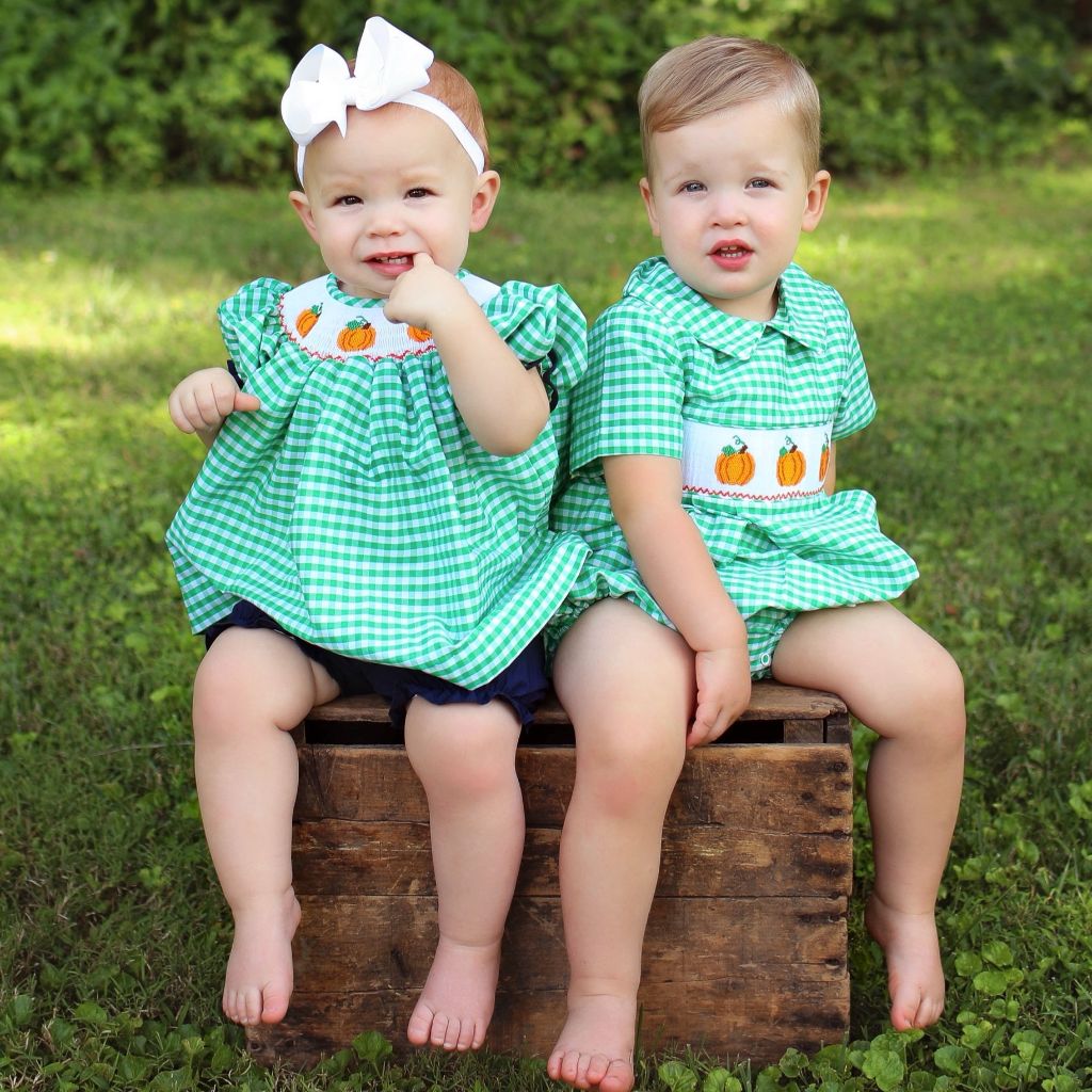 Toddler Girls and Boys Smocked Pumpkin Outfits