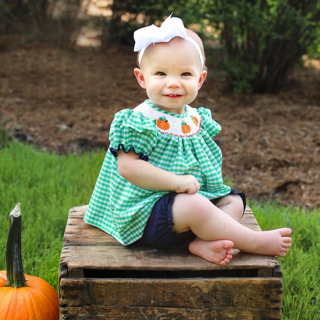 Baby Toddler Girls Smocked Pumpkin Bloomer Set