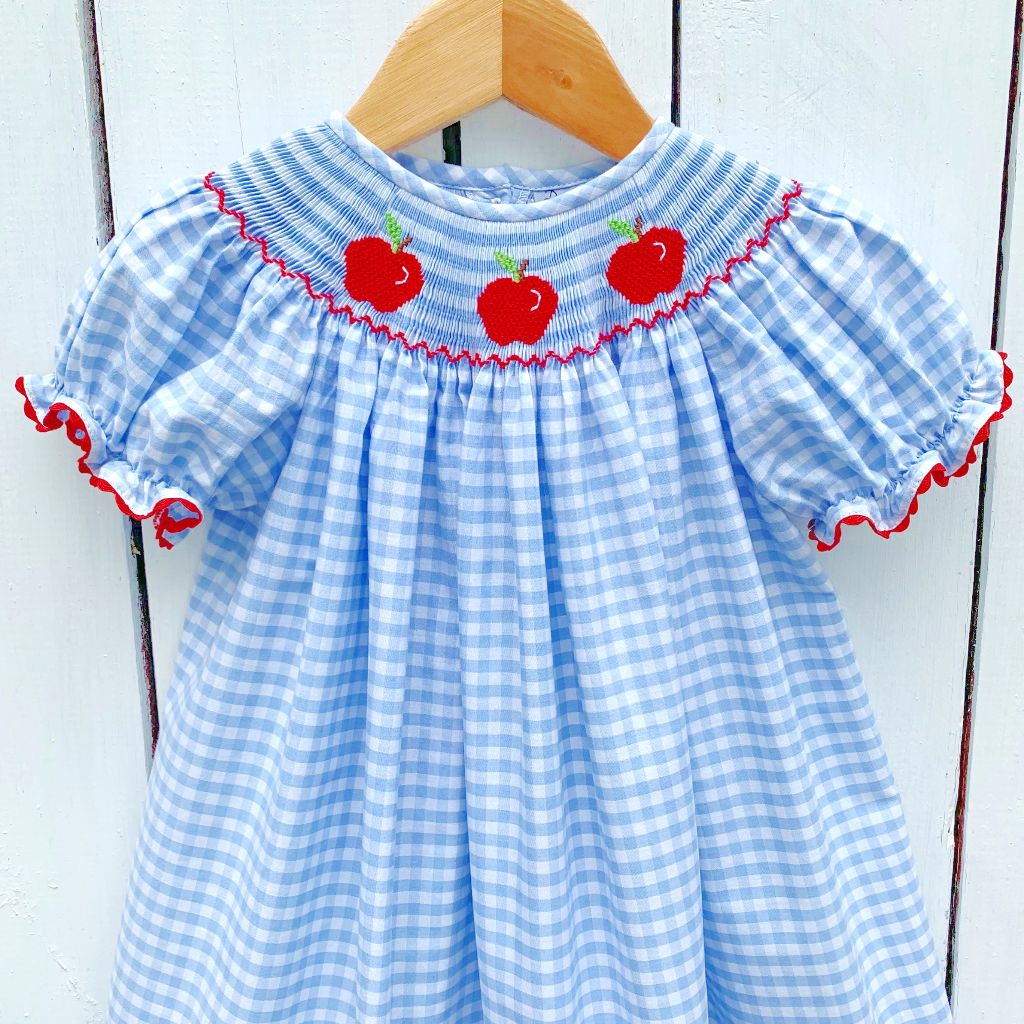 Blue Gingham Smocked Apple Bishop