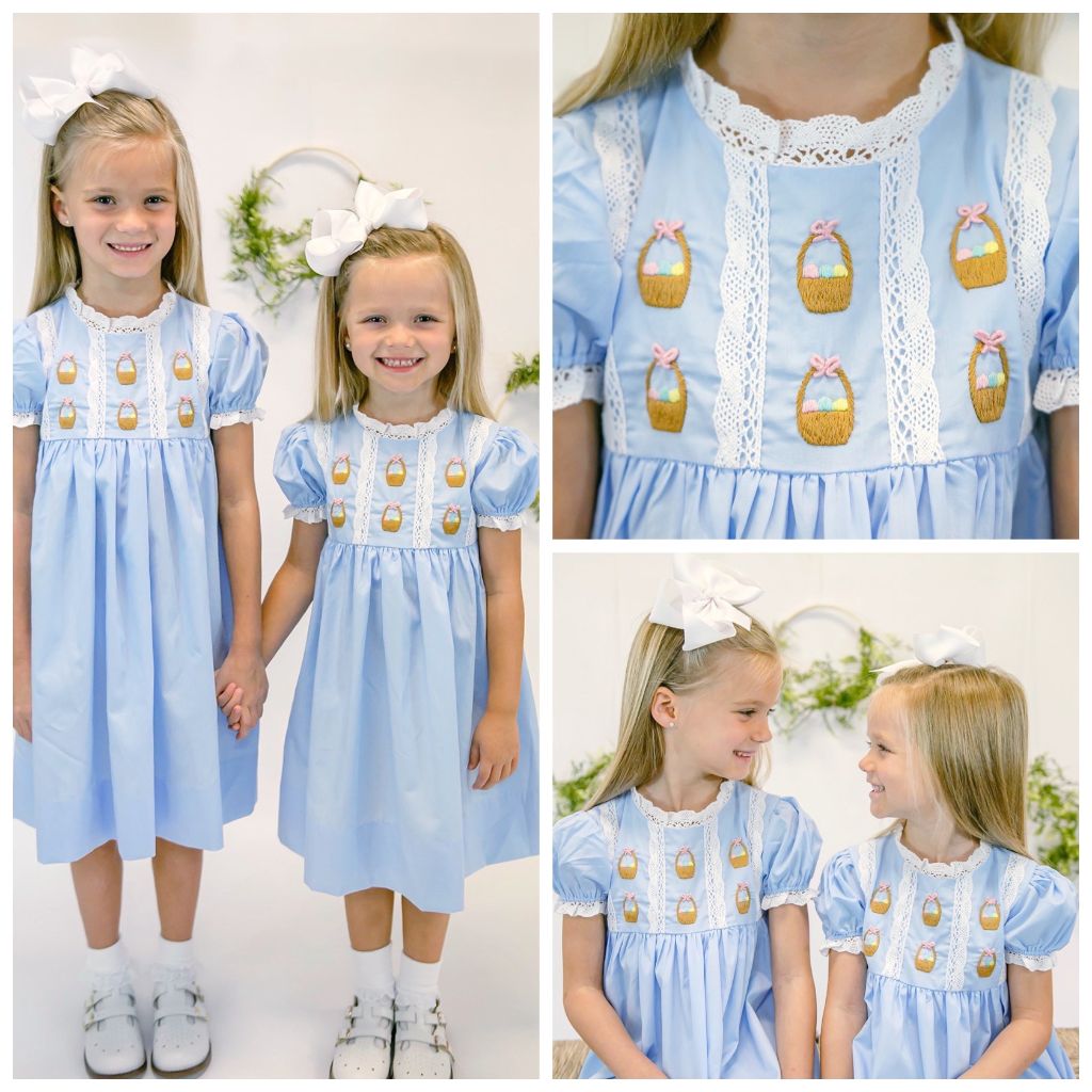 Girls Hand Embroidered Easter Dress with Lace