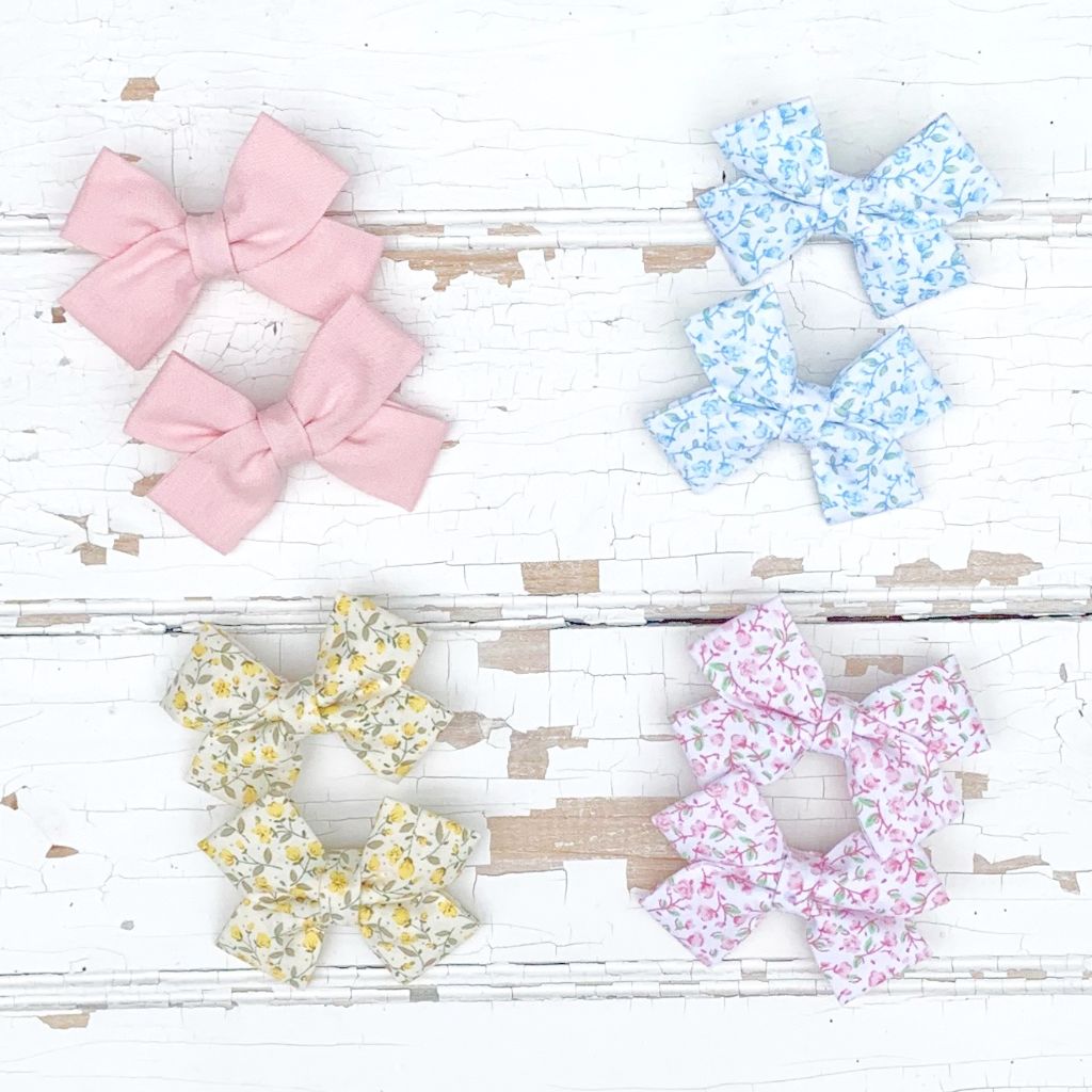 Infant Baby Toddler Girl Fabric Hair Bows Pigtail Set