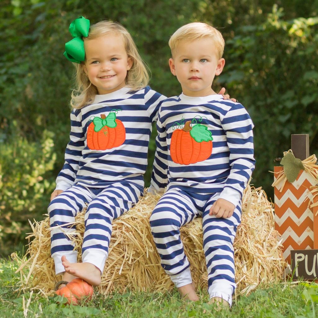 Boy Girl Matching Pumpkin Halloween Pajamas Loungewear